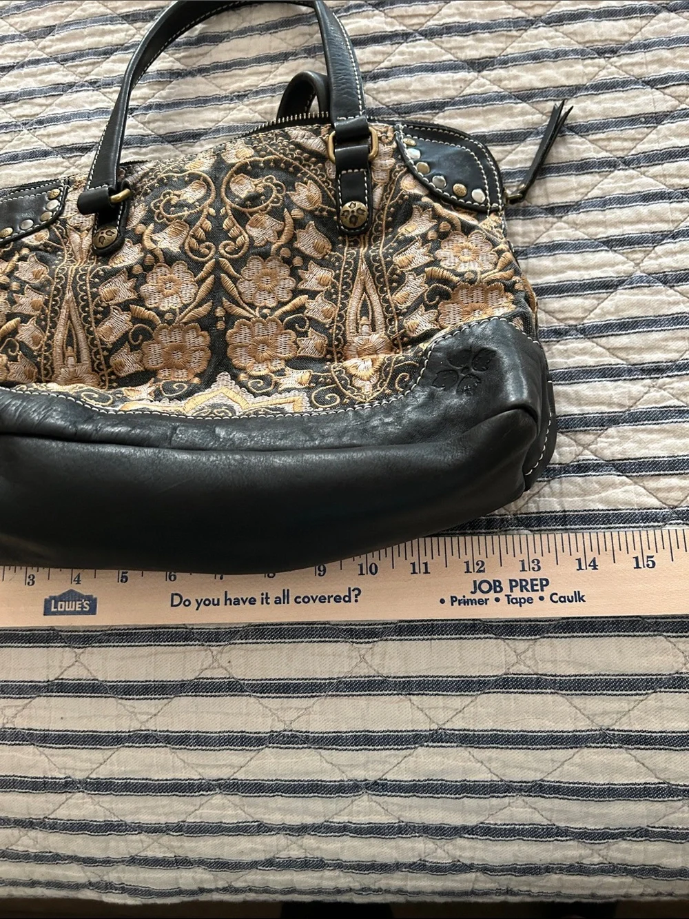 Patricia Nash Black and Gold Embroidered Satchel - Picture 6 of 11